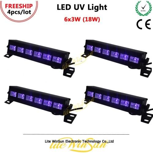 Litewinsune 4pcs 6*3W LED UV Wash Light 18W Purple Ultraviolet Party Bar Washer Lighting LED