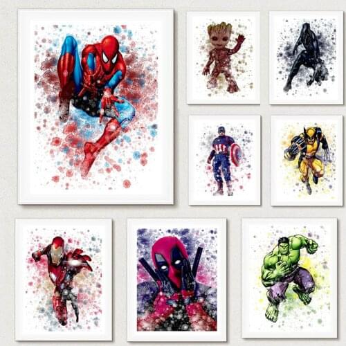 Marvel Avengers Poster Superheroes Watercolor Art Print Hulk Captain America Wall Art Poster for Nursery Room Wall Decor Gift