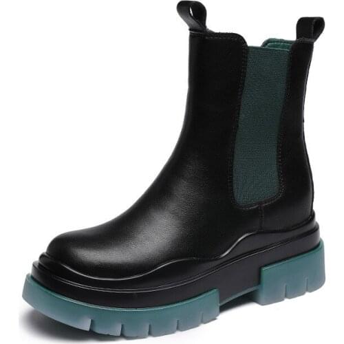 Genuine Leather Motorcycle Boots Women Shoes Autumn and Winter Plus Velvet Boots Chunky British Style Ankle Boots casual