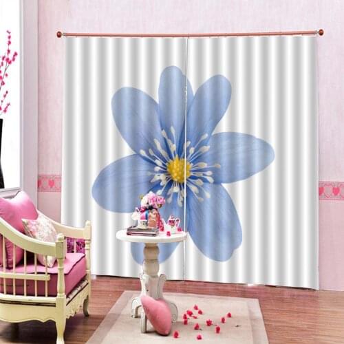 Custom Creative Abstract Curtain Simple Beautiful Blue Flowers Artwork Fabric For Living room Bedroom Blackout Drapes Sets