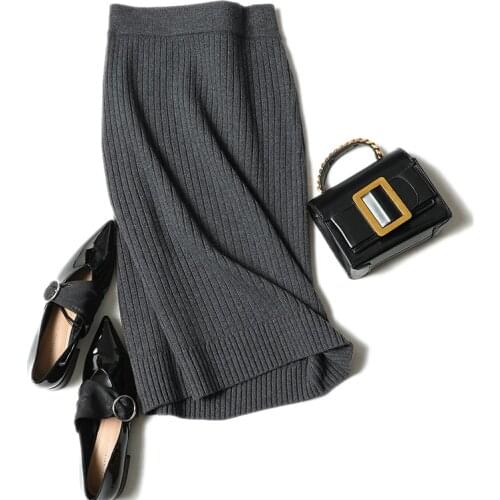 New fashion ribbed knit winter casual womens 100% cashmere knitted skirt for winter