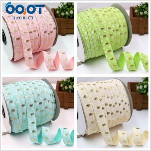 OOOT BAORJCT 5/8'' 16MM gold pineapple geometry Elasticity ribbon,10 yards DIY handmade hair accessories Material 177193