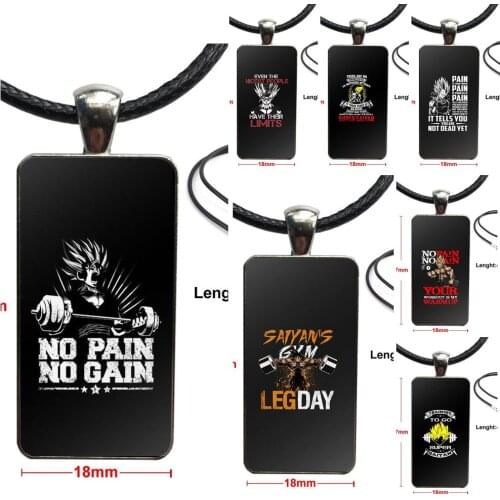 No Pain No Gain Gym Glass Cabochon Pendant Necklace Rectangle Fashion Necklace For Women Children