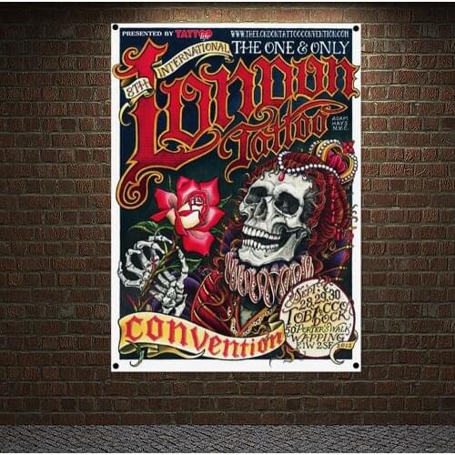 London Tattoo Convention Posters Tapestry Wallpapers Bar Cafe Home Decor Skull Art Banners Flags Wall Hanging Mural Painting