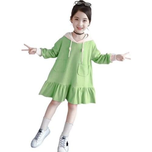 Girl Dresses Autumn Spring Teenagers Long-Sleeved Dress Fashion Casual Princess Dress 4-12Y Hooded Sweatshirt Children Clothes