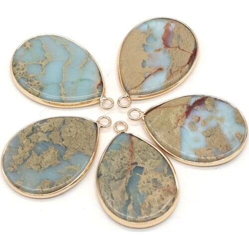 Elegant Blue Ocean Mine Charm Natural Stone Pendant Drop Shape Charms for Jewelry Making DIY Necklace Accessories Exquisite Gift