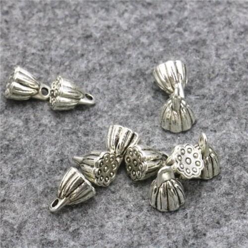 10PCS Lotus Shaped Pendant Women Girls Gifts Lucky DIY Loose Finding Parts Copper Accessories Alloy Jewelry Making Design 8x10mm
