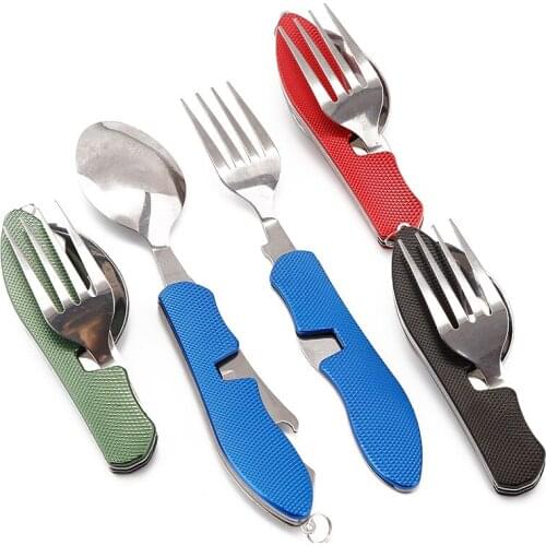 Portable Tool Cutlery Multitool Flatware Rainbow Utensil Bottle Can Opener Fold Spork Fork Tableware Picnic Camp Spoon Knife