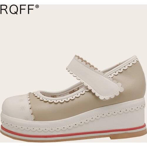 Plus Size 48 Shoes High Heels 2021 Summer New Fashion Round Toe Wedges Platform Mary Janes Sweet Hook & Loop Lolita Pumps RQFF