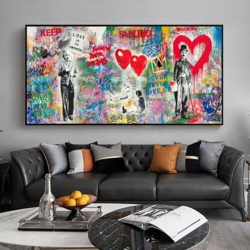 Follow Your Dream Canvas Painting Keep Smiling Posters and Print Banksy Graffiti Art Wall Art Picture for Living Room Home Decor
