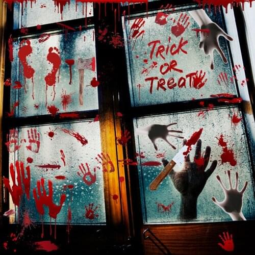 Horror Halloween Bloody Handprint Wall Stickers Halloween Party Decor For Window Door Floor Home Decal Stickers Haunted Prop