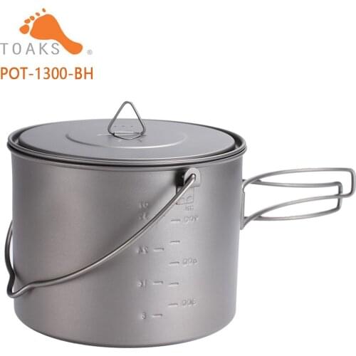 TOAKS Titanium Pot Ultralight For Outdoor Camping Hiking Backpacking Hanging Pot With Bail Handle 1300ml 5oz POT-1300-BH