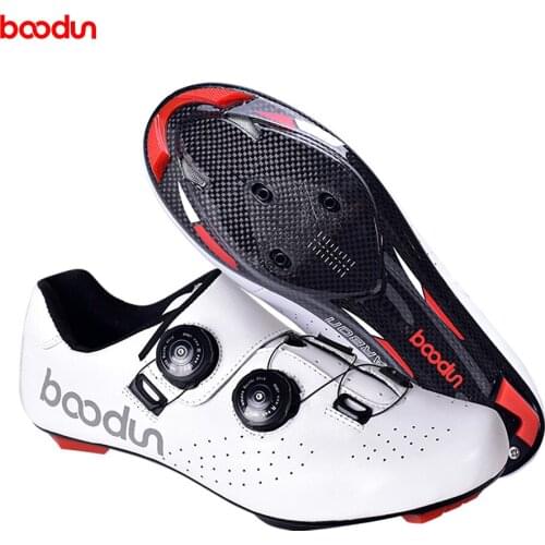 New Boodun Road bicycle shoes Leather Carbon Fiber ultralight Self-Locking Shoes professional racing white bike cycling sneakers