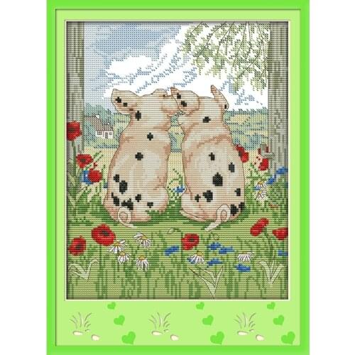 Everlasting Love The Pig Couples Chinese Cross Stitch Kits Ecological Cotton Stamped Printed DIY New Year Decorations For Home