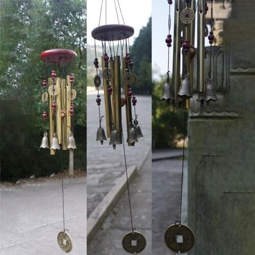 W3JE Vintage Metal Multi-tube Solid Wood Bronze Wind Chimes Suitable for Outdoor Yard