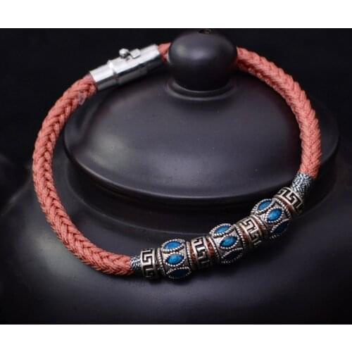 Eight Strand Braid With S925 For Man And Women Bracelet National Style Thai Hand Rope Thai Silver
