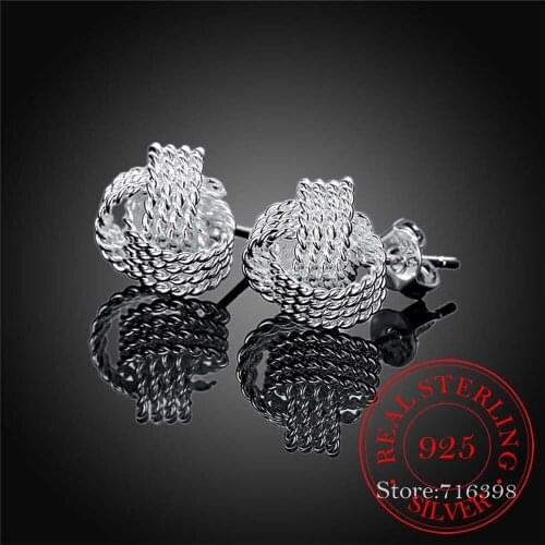 High Quality 925 Sterling Silver Women Jewelry Korean Silver Cute Knot Ball Stud Ear Earrings for Women 2020 Wedding Party Gift