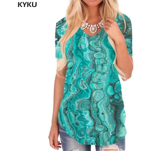 KYKU Dark Blue T-shirt women Abstract Tshirts Printed Psychedelic V-neck Tshirt Harajuku T-shirts 3d Womens Clothing Summer Cool