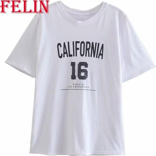 Za Casual Oversized White Women T-shirts Letter Print Summer Short Sleeve Mujer Tops Streetwear White Tees Shirts