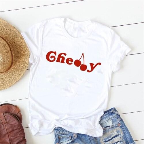 Women Lady T Shirt Summer Cherry Printed Tshirt Ladies Short Sleeve Tee Shirt Women Female Tops Graphic T-shirt TX5559