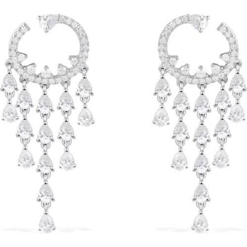 SLJELY Fashion 925 Sterling Silver Water Drop Long Dangle Earrings Women AAA Cubic Zirconia Fine Dinner Party Banquet Jewelry