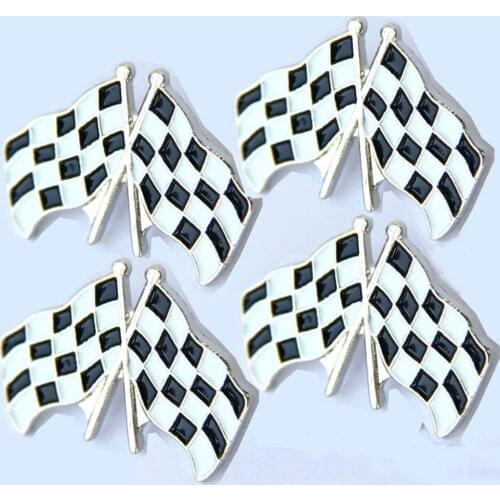 LOTS 5pcs Chequered Black & White Flag Lapel Hat Tie Cap Pin Badge Car Motor Racing Brooch Fans Gifts Jewelry 2.5X 1.8 CM