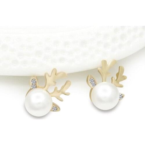 Gold Silver Color Simulated Pearl Earring Deer Stud Earrings Beads Charm Women Ear Jewelry Fashion Accessories Ear Nail