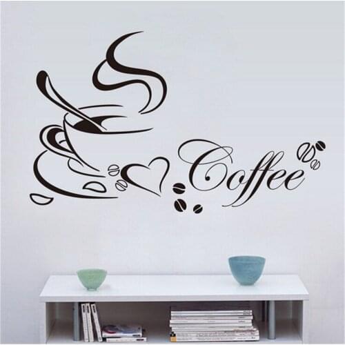 1 pc Practical New Coffee Cup With Heart Vinyl Quote Restaurant Kitchen Removable Wall Stickers Diy Home Decor Wall Art