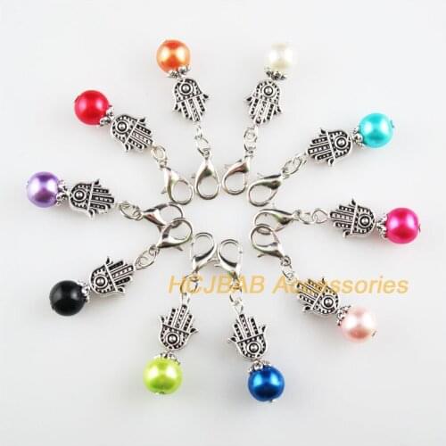 10 New Palm 10x25mm Charms Mixed Ball Glass Tibetan Silver Plated Retro With Lobster Claw Clasps