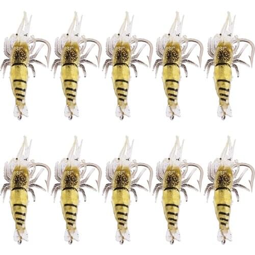 10Pcs Soft Shrimp Fishing Lure Simulation Prawn Tackle Hook Bait Swimbait Lifelike Fishy Smell Lures Fishing Tackle Accessories