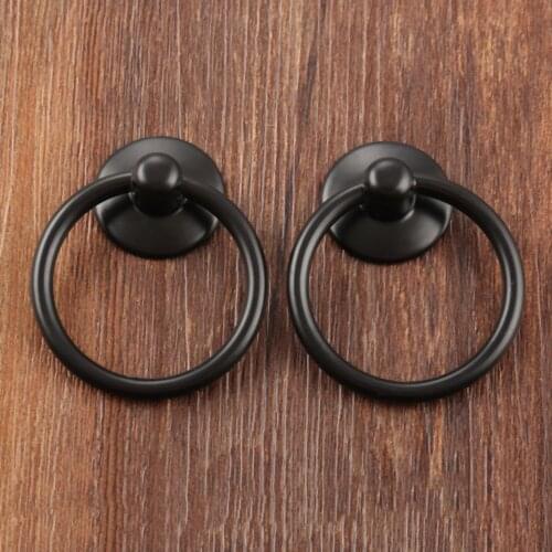 2pcs 25*52mm Retro Single Hole Knob Door Bin Dresser Wardrobe Cabinet Ring Pull Handle Black