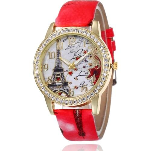 2021 Foreign Trade European and American Popular Belt Watch Fashion Lady Flower Tower Printed Watch Inlaid Diamond Watch