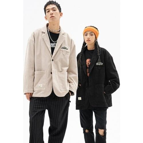 2021 New Style American Retro Corduroy Embroidered Japanese Suit Coat Turn-Down Collar Student Loose Casual Garment