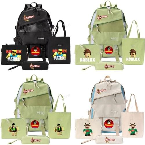 4pcs/set ROBLOX Cartoon Backpack Printed School Bookbag Unisex Casual Travel Shoulder Bags canvas Black Green Off-white Gifts