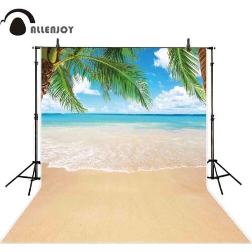 Allenjoy backdrop photocall sea clouds beach coconut tree summer holiday travel nature photography background for photo studio