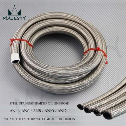 AN6 Stainless Steel Braided 6AN Oil/Fuel/Gas Line/Hose 5M/16Feet 5Meter silver