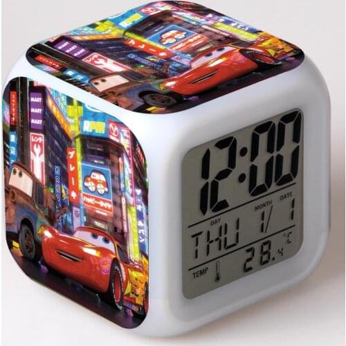 Cars Story Childrens Alarm Clock Cool Colored LED Luminous Alarm Clock Disney Anime Character Luminous Toy Gift