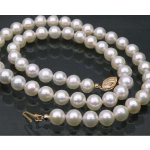 Noble jewelry AAA white 45cm AAA 7-7.5 MM SOUTH SEA NATURAL PEARL NECKLACE 14K CLASP