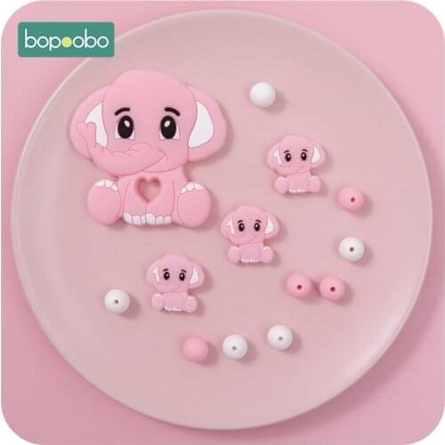 Bopoobo 1PC BPA Free Elephant Teething Silicone Elephants Necklaces BPA Free Baby Teether Silicone Teether Toy For Kids