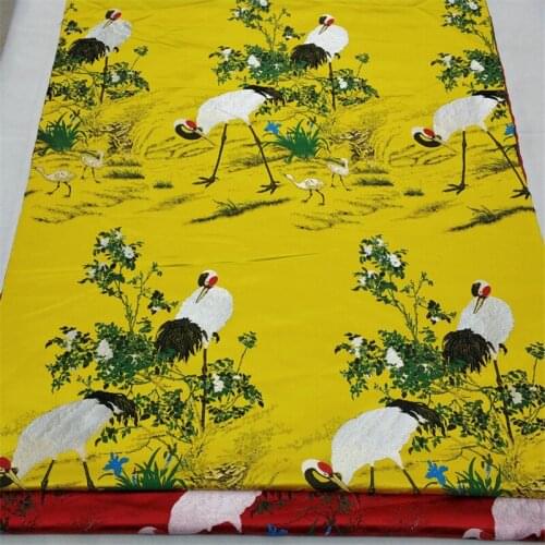 CF592 White/Red/Golden Cranes Jacquard Brocade Fabrics Chinese Silk Cheongsam Cushion Cloth Decoration Fabrics DIY Materials