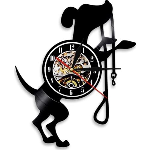 Lovely Dog Training Art Decorative Wall Clock Dog Breed Vinyl Record Hanging Watches Creative Animals Decor For Childrens Room