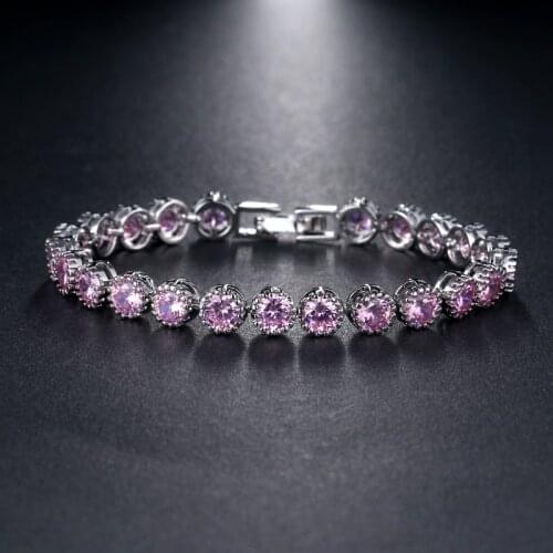 Ekopdee Elegant Shiny Zircon Bracelet For Women Classic Vintage Purple Color Cubic Zirconia Bracelets Wedding Jewelry 2021 New