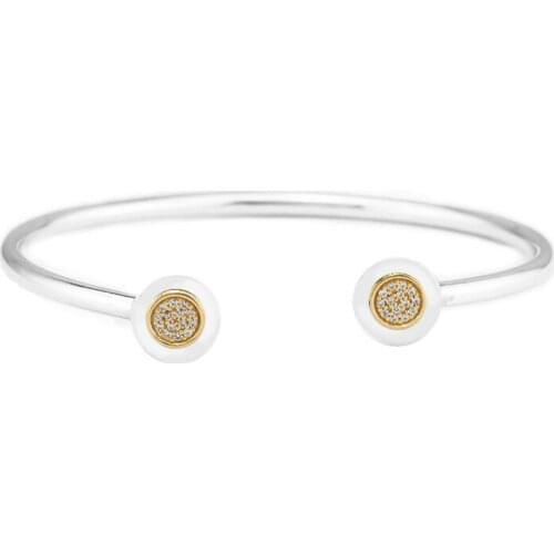 Genuine 925 Sterling Silver Jewelry Two-tone Signature Bangle Cuff Bracelets for Women Party Gift pulseras Wholesale