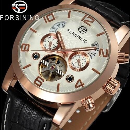 FORSINING Tourbillon Automatic Mechanical Men Wristwatch Military Sport Male Clock Top Brand Luxury Real Leather Man Watch 165