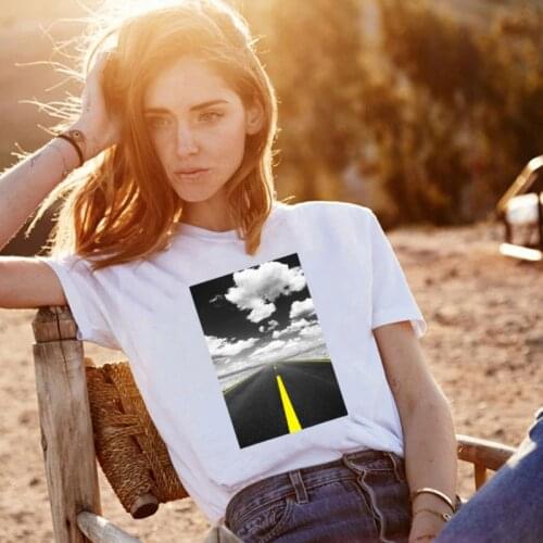 BLINGPAW Aesthetic T-shirt on The Way Short-sleeved Tops & Tees 100% Cotton Casual Womens Large Size Tshirt Womens Clothing