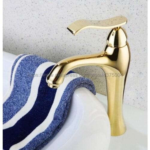 Bathroom Gold Color Brass Basin Faucet Single Handle Bathroom Sink Faucet Cold and Hot Mixer Water Ngf052