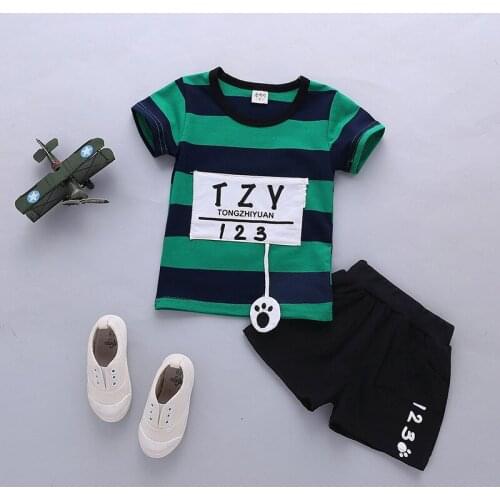 Summer Boy Stripe T-shirt Shorts 2 Pcs Suits Baby Boys Cotton Clothes Sets Boys Print T Shirts Kids Comfortable Sets Clothing