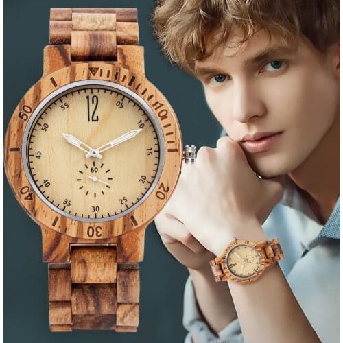 Men Creative Simple Wooden Watch Full Wood Case Resin Mirror Striped Strap Bamboo Wrist Watches Best Gift for Boyfriend Relogios