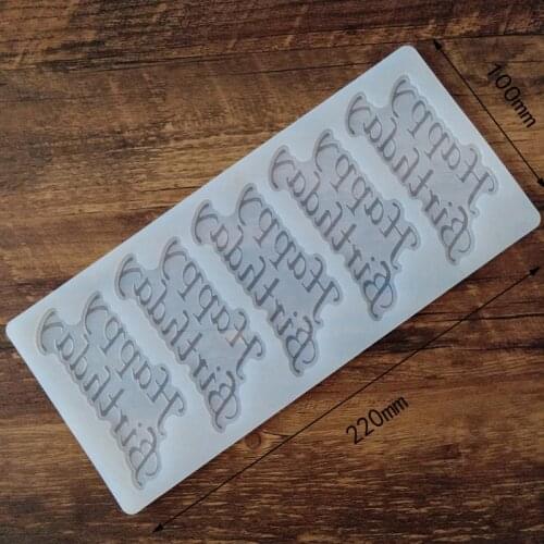 Minsunbak Cake mold Happy Birthday Words Chocolate Plug Silicone Fondant Mould DIY Sugar Craft Lace Pad