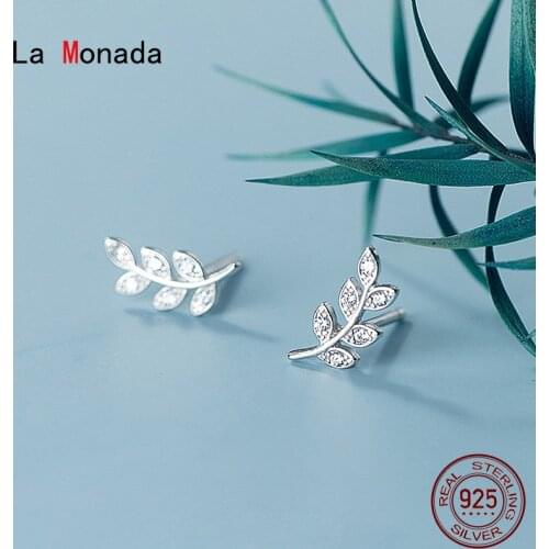 La Monada Fashion Womens Earrings Silver 925 Ear Piercing 925 Silver Earrings For Women Leaf Leaves Silver Stud Earrings Small